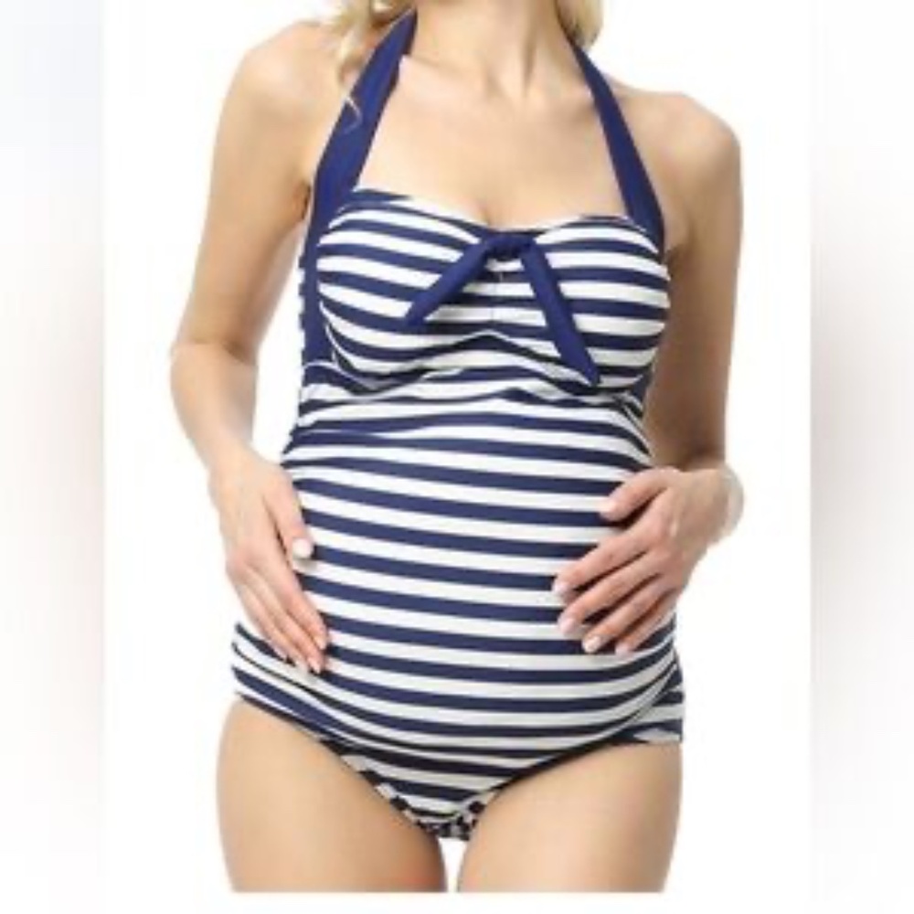Kim & Kai Maternity Swim Striped One Piece Swim